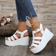 thumbnail image 6 of BRGZLK Women's Fashion Platform Sandals Solid Color Casual Comfort Peep-Toe Breathable Cut-Out Platform Chunky Heel High Heel Ankle Strap Sandals for Daily White 9, 6 of 8