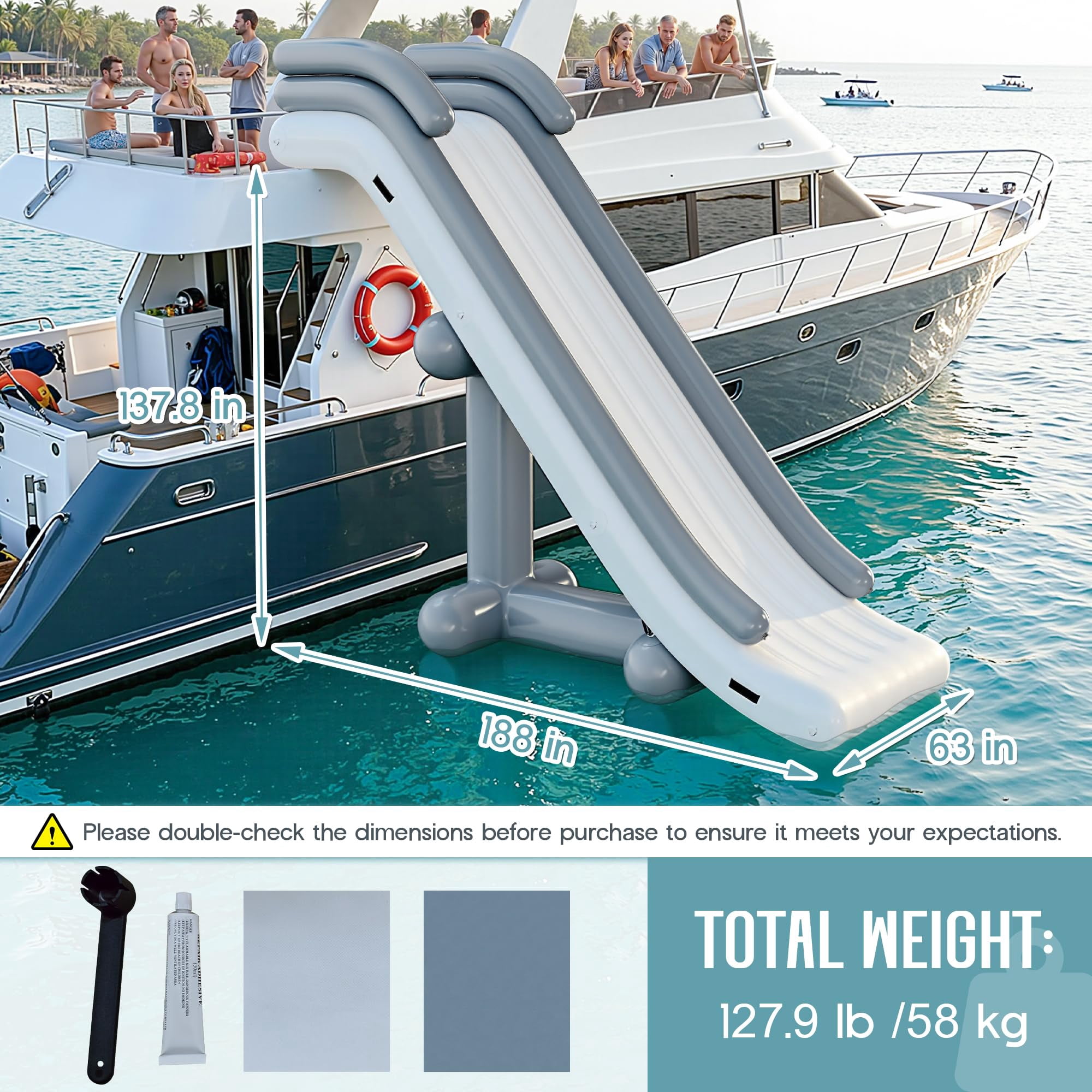 Jocisland 16Lx5.3Wx11.5H ft Commercial Inflatable Yatch Water Slide, Grey & White, Outdoor Waterfall Slide for Adults & Kids, Easy Setup Lake