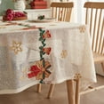thumbnail image 2 of Bfogop Christmas Bow And Bell Rectangle Tablecloth 55 x 78 Inch Winter Xmas Red Poinsettia Table Cloth, Heavy Weight Vintage Damask Fabric Table Cover for Holiday, Party, Dinner Decor, 2 of 6