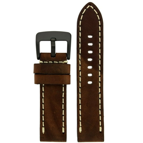 Panerai Style Watch Band Thick Leather Like Original Heavy IPB Black Plating Buckle Brown 22 millimeter