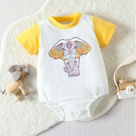 

UIX Infant Boys Girls Short Sleeve Letter Elephant Print Romper Bodysuit Newborn for Children Clothes