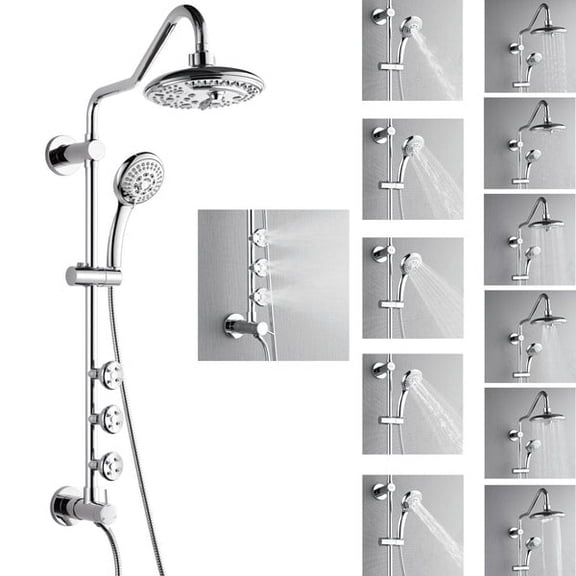 Forno Acqua AcquaSPA Retrofit Shower, Overhead Rainfall, 8 Inch Shower Head, Handheld Shower Head, Body Jets, 6 Way Diverter, Polished Stainless Steel Finish, 2.5 GPM Flow Rate