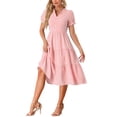 thumbnail image 2 of Vestido de cuadros para mujer INSPIRE CHIC con volantes, escote en V, decoración de botones, vestido midi fluido, color rosa, talla L, 2 of 6