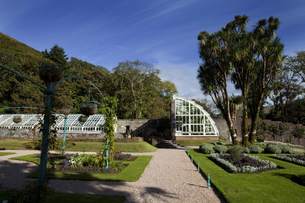 The Victorian Walled Garden Kylemore Abbey Connemara County Galway Ireland Built in 1870 it fell into neglect and was re-opened in 1999 winning the prestigious Europa Nostra Award in 2002 Canvas Art -
