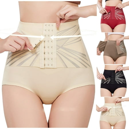 Women Seamless Summer Shaping Underwear High Waist Belly Control Panty Adjustable Buckle Soft Stretch Flowy Everyday Briefs | Comfortable Breathable Nylon | Casual Wear M L XL Black Beige