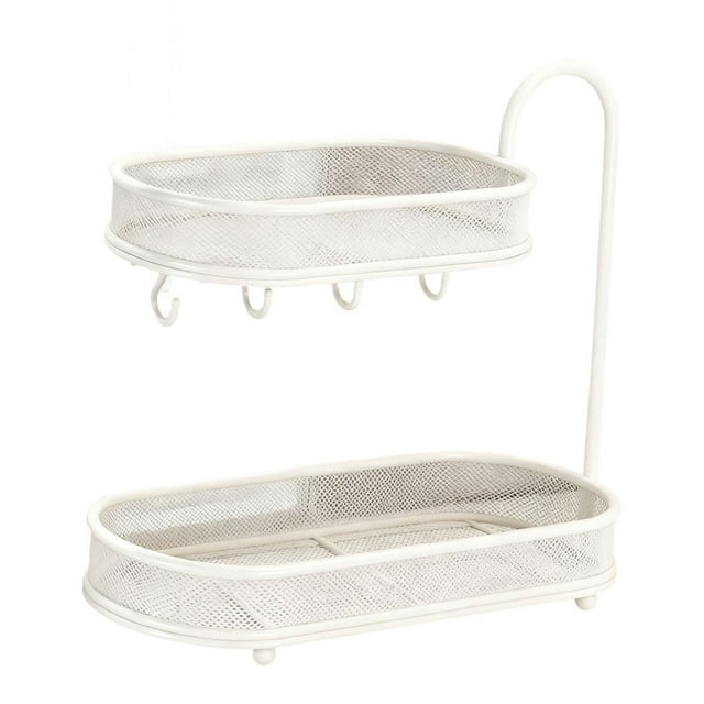Organizador de encimera de baño de 2 niveles que ahorra espacio, soporte para cosméticos, estante de pie Blanco