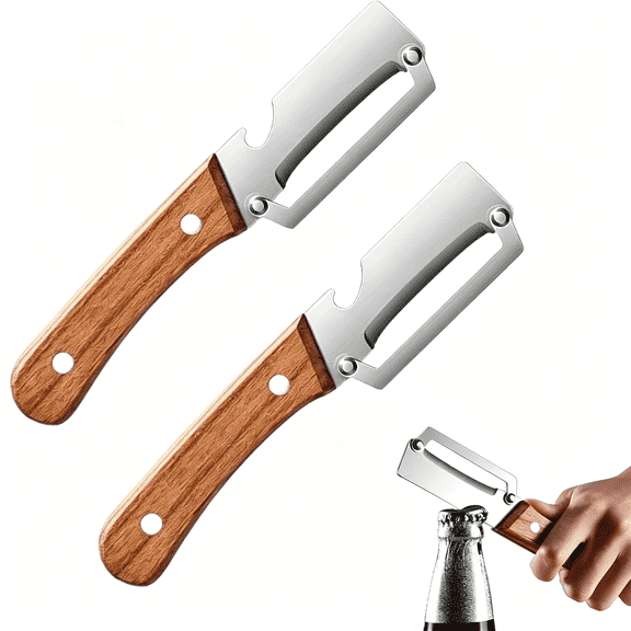 EXLEAF Julienne Peeler with Wooden Handle and Bottle Opener, Multifunctional Vegetable Peeler for Kitchen, Suitable for Peeling Fruits and Shredding Scallions