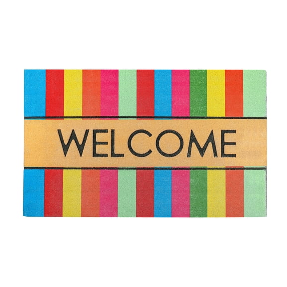 Multicolor Stripe Welcome Flocked Floor Mat
