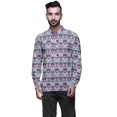 thumbnail image 1 of Atasi Kurta en Coton à Manches Longues à Revers pour Hommes Col Mandarin Chemise Ethnique Imprimée, 1 of 1