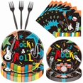 thumbnail image 1 of wonima02 Rock and Roll Party Decorations, 96PCS Rock N Roll Party Decorations Plates Napkins and Forks Disposable Tableware Set, Music Guitar Themed Birthday Baby Shower Decor Supplies, Serve 24, 1 of 1