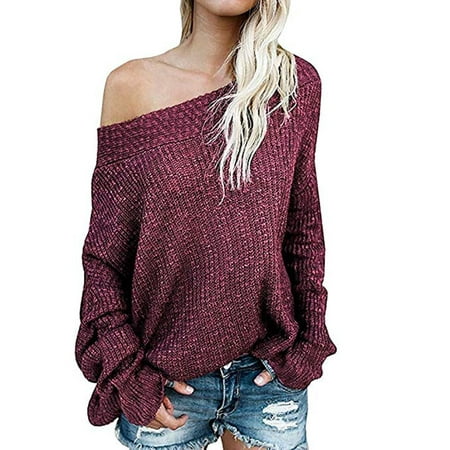 Issac Live - Women's Off Shoulder Batwing Sleeve Loose Oversized ...