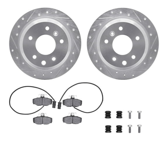 Dynamic Friction Company Rear Brake Rotors-Drilled and Slotted-Silver with 5000 Advanced Brake Pads includes Hardware 7512-20041
