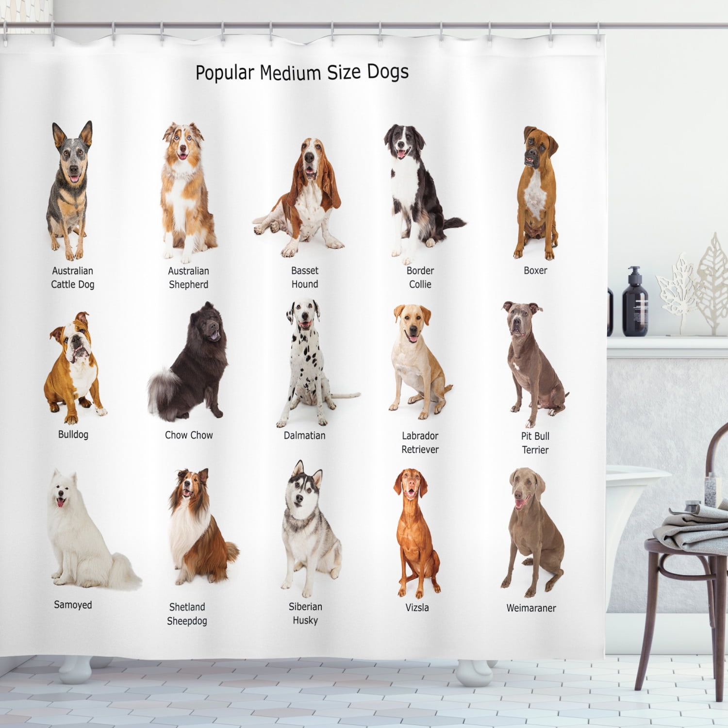 Dog Bone Heart Bulldog Pug INTERESTPRINT Novelty Shower Curtain Bathroom Sets Funny Fabric Home Bath Decor 70 X 69 Inches 