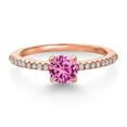 thumbnail image 3 of Gem Stone King 18K Rose Gold Plated Silver Pink Created Sapphire and White Lab Grown Diamond Engagement Wedding Anniversary Ring for Women (0.64 Cttw, Round 5MM, Size 5), 3 of 6
