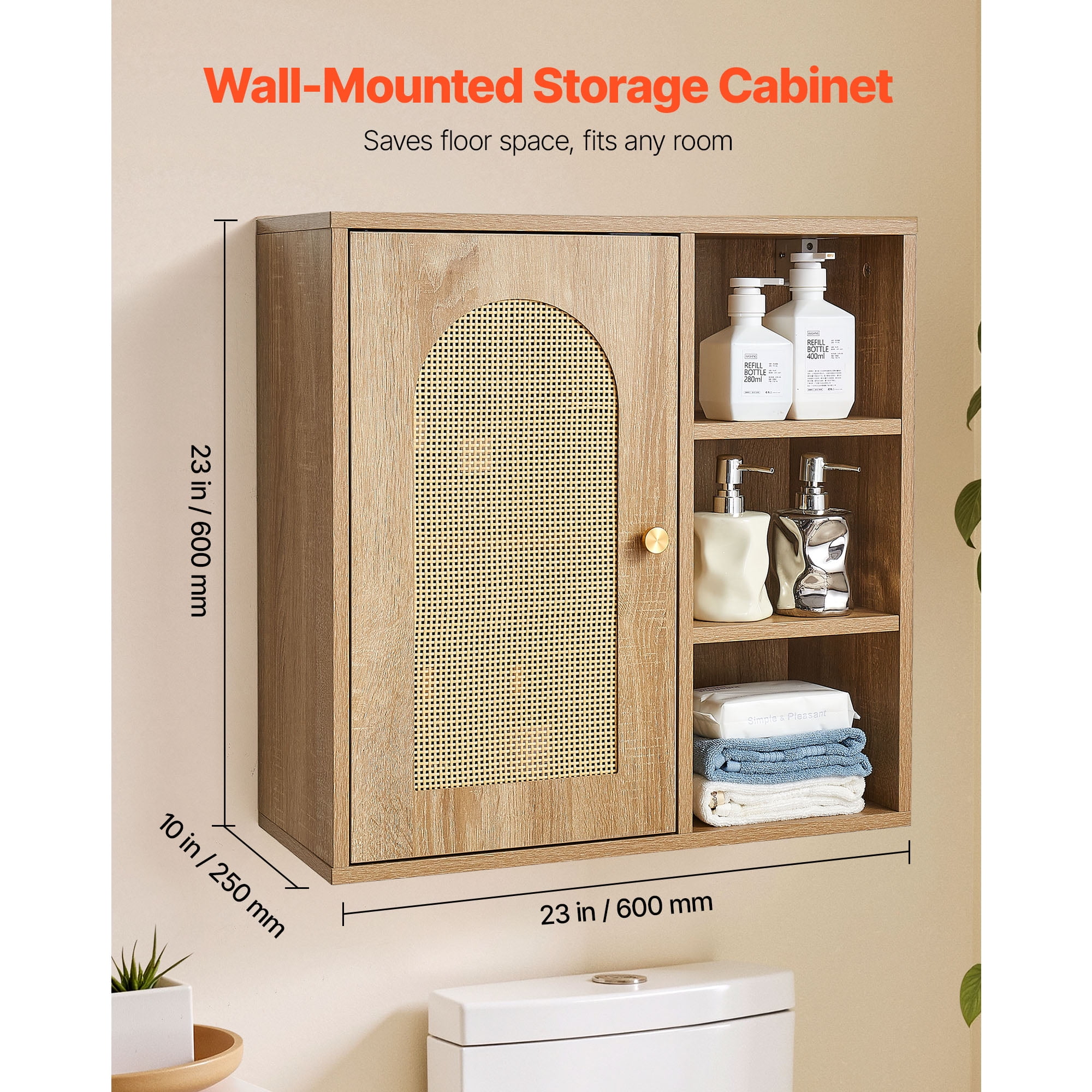 KFFKFF Bathroom Wall Cabinet with Adjustable Shelf and 5 Height Levels, Wall-Mounted Organizer for Over-the-Toilet Storage, Medicine Cabinet with Shelves for Kitchen, Laundry Room, or Restroom
