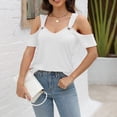 thumbnail image 6 of Raeneomay Off Shoulder Tops for Women Women Summer Sexy T-Shirt Cold Shoulder Pullover Blouse V-Neck Short Sleeve Solid Tops, 6 of 6