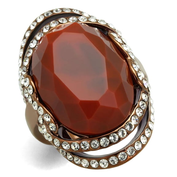 IP Coffee light Stainless Steel Ring with Synthetic Synthetic Stone in Orange for Women Orange Stone Color Style TK2984 Size 10