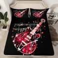 thumbnail image 2 of Ensemble de Draps pour Lit Grand avec Notes de Musique de Guitare Rouge, Ensemble de Draps de Musique Rock pour Chambre d'Enfants Garçons Filles Ados, Décor Scintillant, Ensemble de Literie, 2 of 6