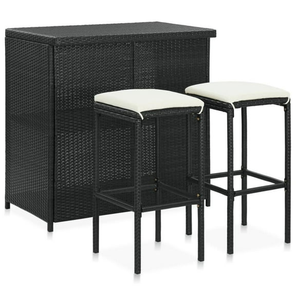 vidaXL 3 Piece Bar Set Poly Rattan Black, 313471