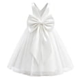 thumbnail image 5 of Girls Princess Dresses Cozy Satin Tulle,V Neck Back Big Bow Floor Length Wedding Flower Party Pageant Gown White 9-10Years, 5 of 6