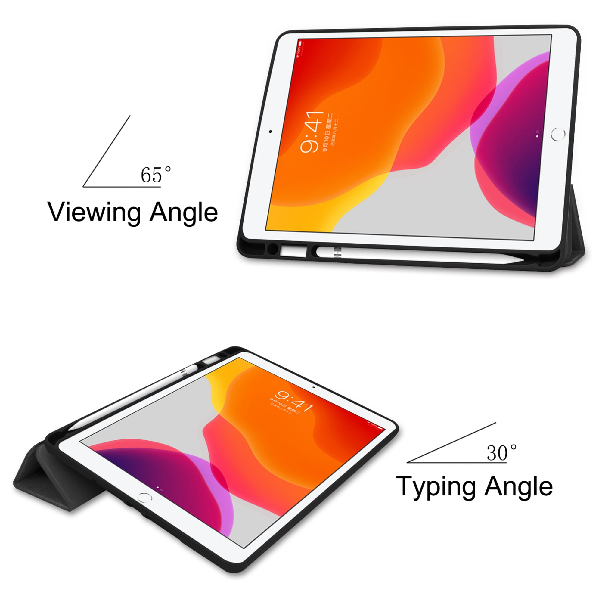 Dteck iPad 10.2 Case with Pencil Holder, iPad 7th Gen Case, Slim Fit PU Leather Trifold Smart Case Auto Wake Sleep, Flexible TPU Matte Back Cover For Apple iPad 7th Generation 10.2'' 2019, Black