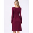 thumbnail image 3 of DARING DIVA Women's Knit Long Sleeve Crew Neck High Waist A-Line Dress XS Wine Red, 3 of 5