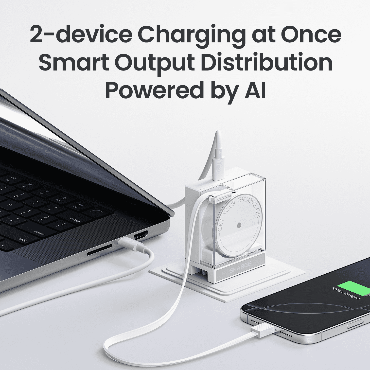SHARGE Retractable 65W USB C Charger, GaN Power Wall Charger with Retractable Cable, 2 Devices PD Fast Charging for Laptops, Phones,Pads Black