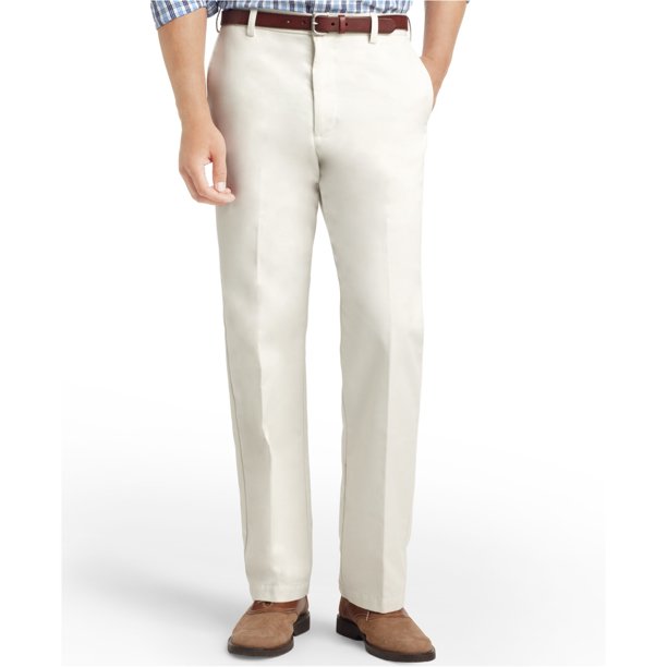 IZOD - Pantalones chinos casuales sin arrugas para hombre, color blanco roto, 34 W x 34 L IZOD chino