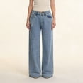 thumbnail image 2 of Women's Light Wash Distressed Wide Leg Jeans High Waisted Fit, 2 of 9