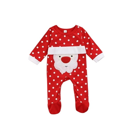 

Qiylii Christmas Baby Girls Boys Romper Polka Dot Round Collar Footed Bodysuit