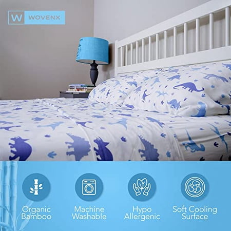 Kids Organic Viscose Derived from Bamboo Sheet Set | Twin or Full Size Fitted Bed Sheets | Oeko-Tex Certified | Cute Toddler Bedding for Girls & Boys Dino Twin