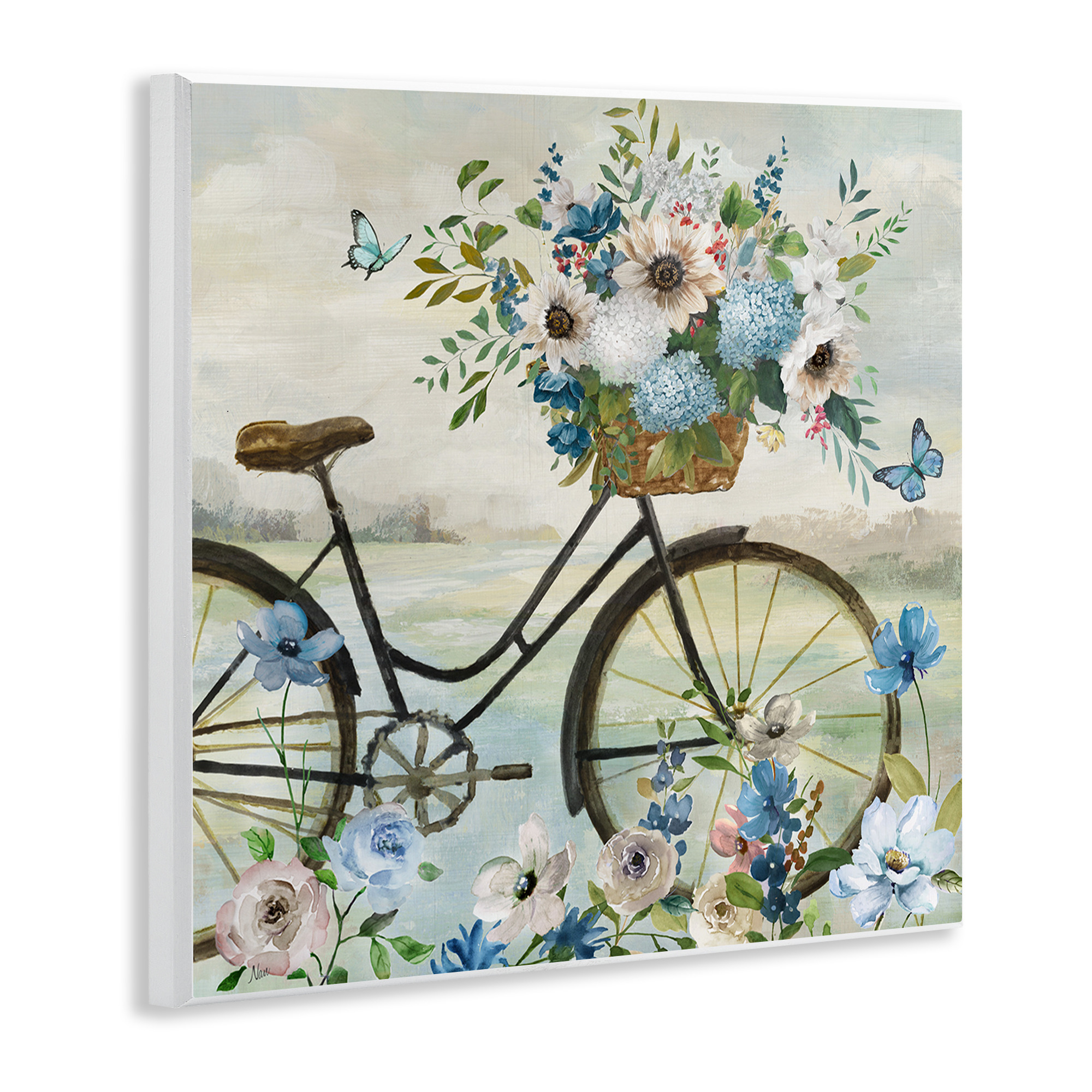 Stupell Industries Floral Bicycle & Butterflies Transportation Painting Unframed Art Print Wall Art, 12 x 12