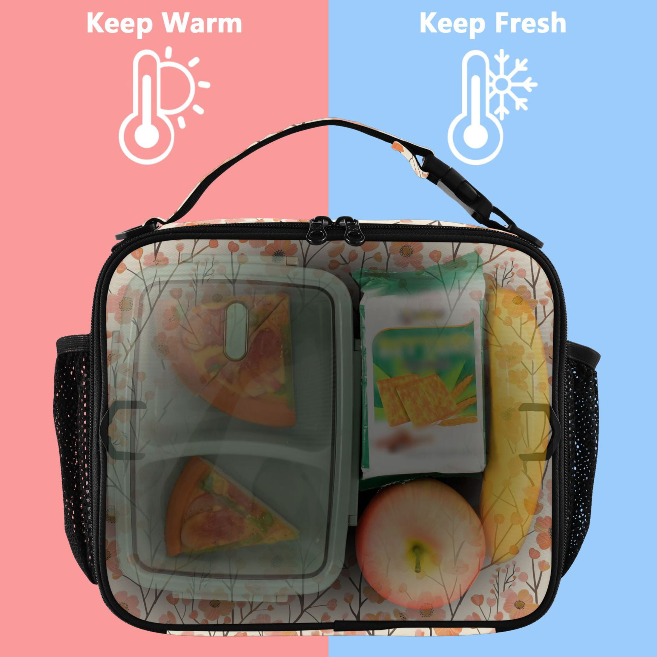 ALAZA Small Floral Lunch Box Insulated Lunch Bag Cooler Tote with Shoulder Strap