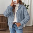 thumbnail image 5 of Wutalume Women's Plush Jacket, Casual Solid Color Hooded Drawstring Jacket, Jacquard Design for Fall and Winter, Soft and Warm, Perfect for Relaxed Fit and Comfort,Light Blue XL, 5 of 7