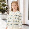 thumbnail image 5 of Girls' Long Sleeve Cardigans Lightweight Crewneck Sweater Classic Button-Up School Uniform Cute Flower Embroidery Knit Jacket, 5 of 5