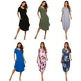 thumbnail image 4 of WBQ Long Nightgown for Women Short Sleeve V Neck Nightdress Sleepwear Full Length Sleepshirt Asymmetrical Hem Long Loungewear Oversized Sleepwear Loose Sleep Dress with Pockets, S-3XL, 4 of 8