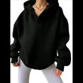thumbnail image 1 of Sudadera con Capucha de Gran Tamaño para Mujer, Cuello en V, Forro , Larga, Estilo Y2K, Ropa de Otoño A Negro M, 1 of 7