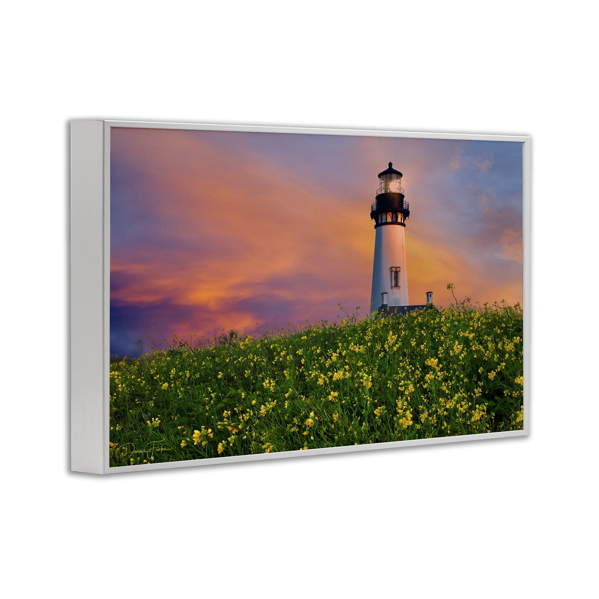 Stupell Industries Lighthouse & Floral Meadow Coastal Photography White Framed Art Print Wall Art, 30 x 20