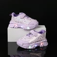 thumbnail image 4 of Toddler Girls Tennis Shoes Splice Leather Bowknot Print Light up Sneakers Trendy Thick Sole Lightweight Walking Shoes Purple 5.5 Infant, 4 of 6