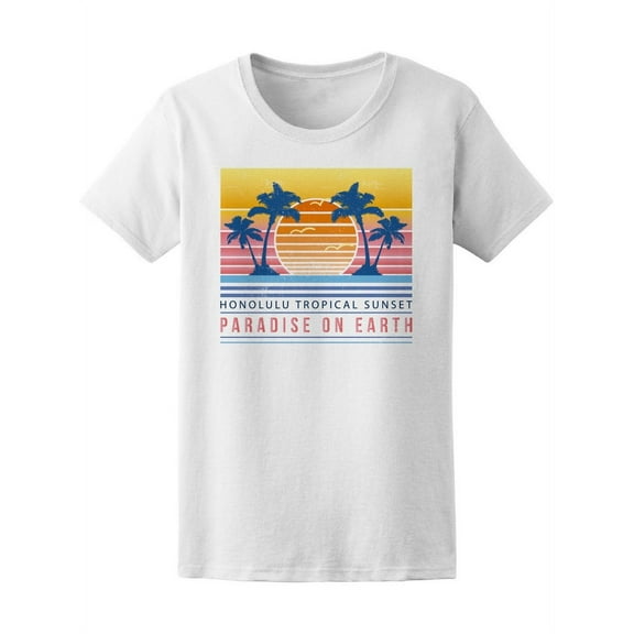 Vintage Tropical Honolulu Sunset T-Shirt Women -Image by Shutterstock, Female x-Large