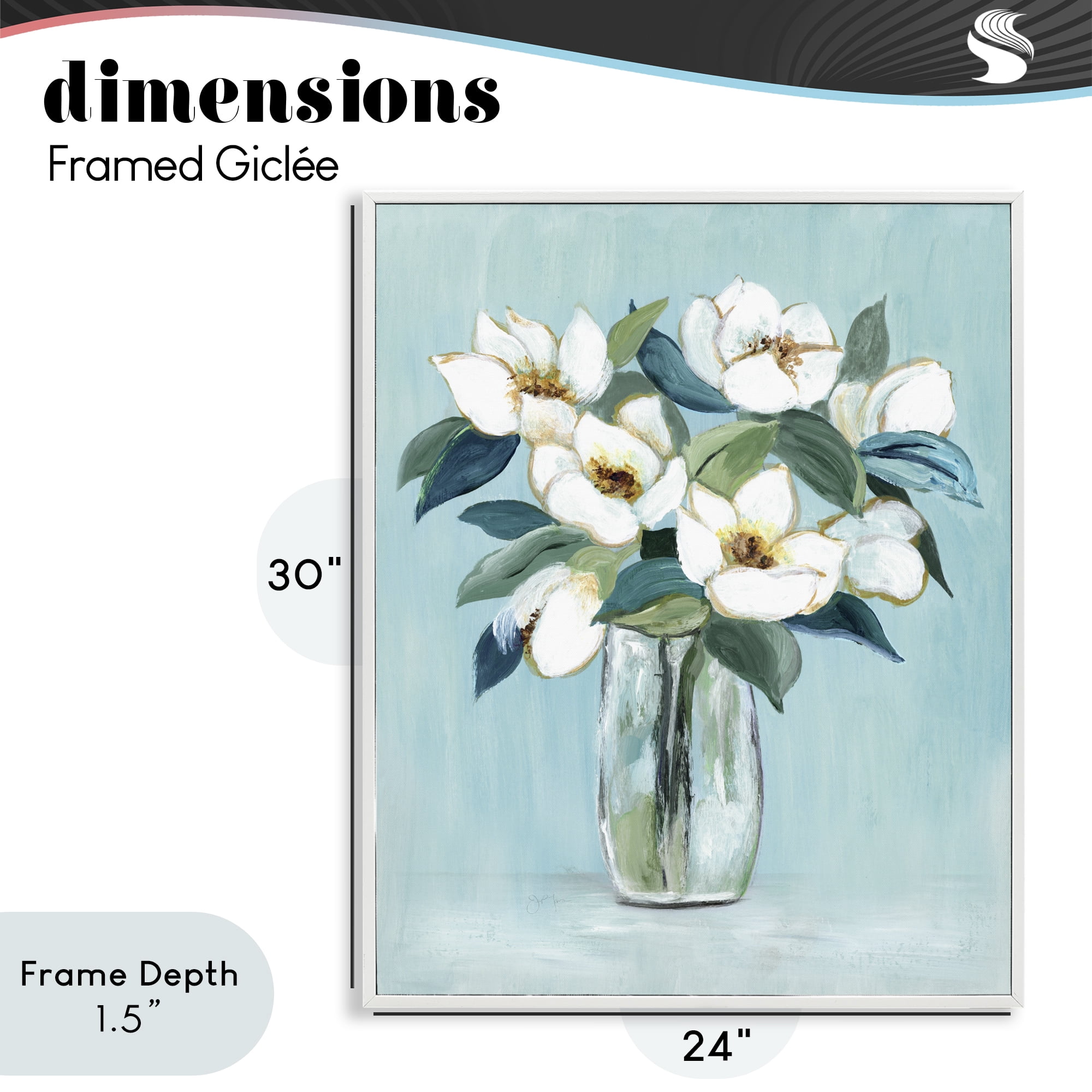 Stupell Industries Magnolia Blossoms on Blue White Framed Giclee Art, design by Janet Tava