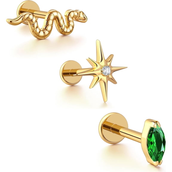 16G Stud Earrings Flat Back G23 Titanium Internal Thread Cartilage Earrings for Women