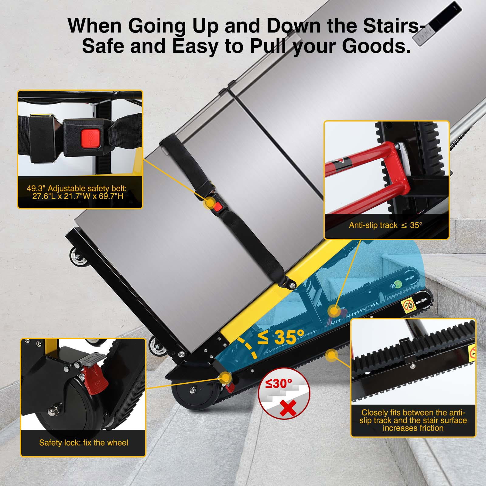 Joreek Electric Stair Climbing Hand Trucks 3 Adjustable Speeds Folding Stair Climbing Dolly Rubber Tracks for Up/Down Stairs 440lbs Max Load