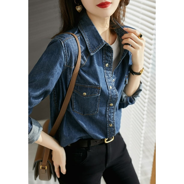 Camisa vaquera, blusa de mujer, camisas occidentales, túnica, blusas con botones