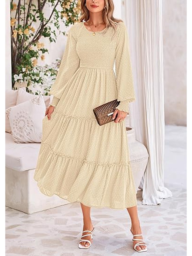 PRETTYGARDEN Women's Smocked Maxi Dress Spring Casual Long Sleeve Swiss Dot Ruffle Long Flowy Going Out Dresses with Pockets - Walmart.com PRETTYGARDEN Women's Smocked Maxi Dress Spring Casual Long Sleeve Swiss Dot Ruffle Long Flowy Going Out Dresses with Pockets - Walmart.com