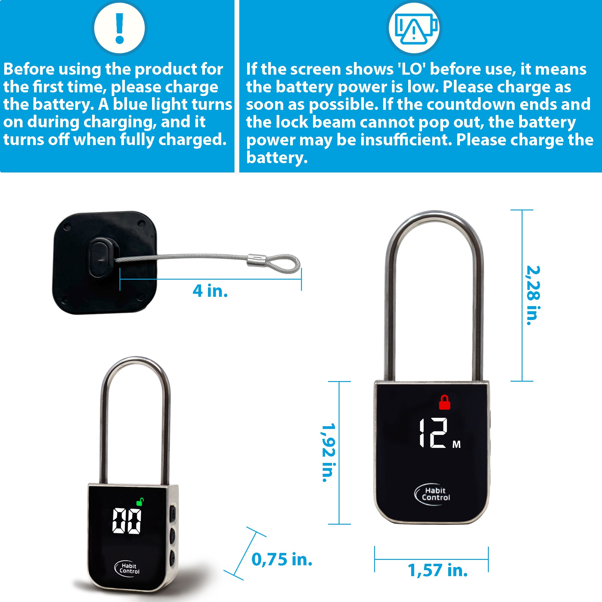 Habit Control Metal Timer Padlock - Timed Lock for Refrigerators, Kitchen Cabinets & Drawers - 100 Days Timer Pad Lock, Electronic Time Locker for Cell Phones, Snack, Food, Liquor, Video Games