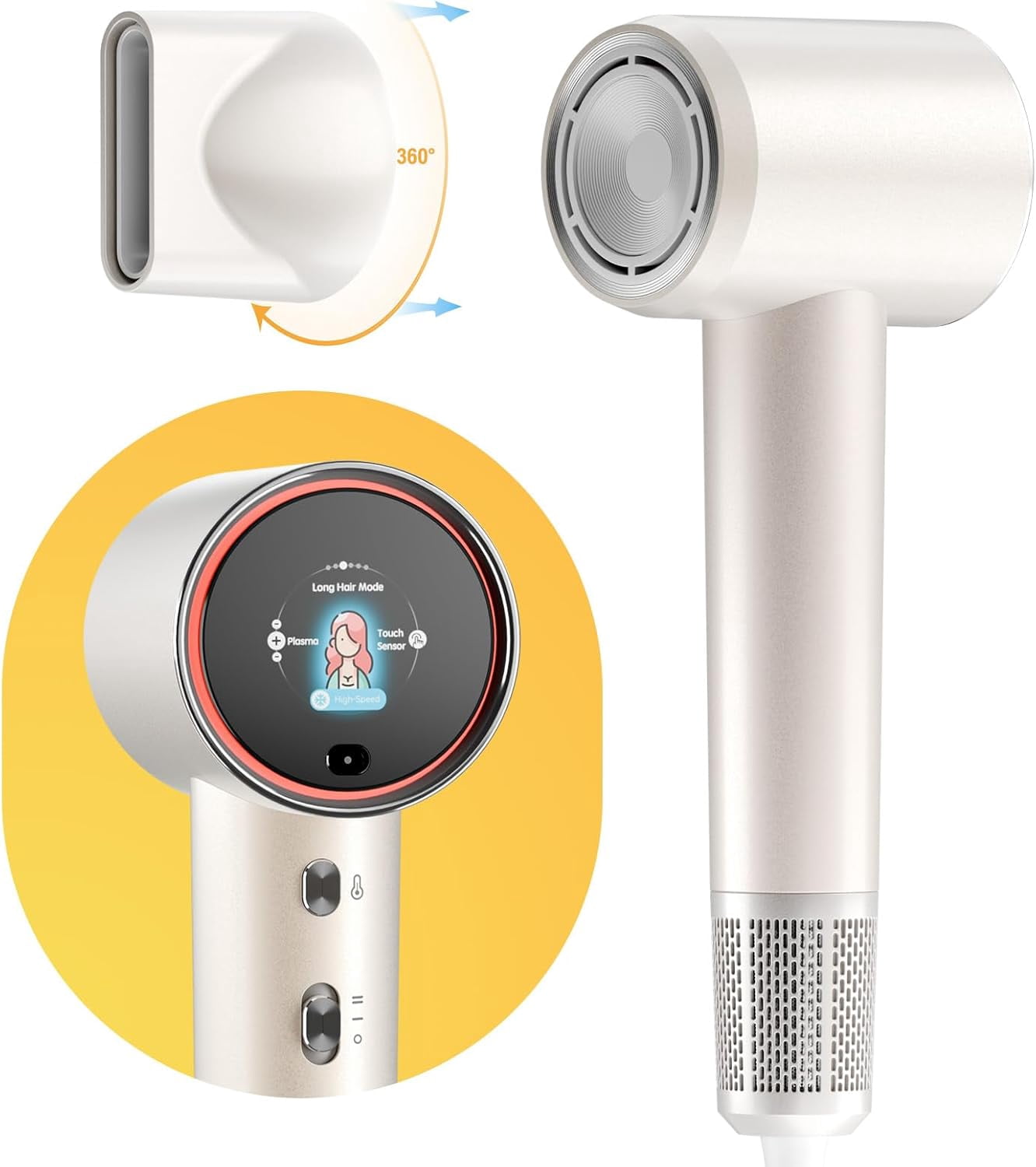 FELIDOMUS Hair Dryer -3.6 Billion Plasma Care Travel Hair Dryer with 5 Modes, Fast Drying, Magnetic Nozzle, High-Speed,Low Noise,Beige