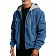 thumbnail image 5 of UVEASISHA Mens Zip Up Hoodies Lightweight Casual Corduroy Hooded Jacket Arm Pocket Long Sleeve Drawstring Full Zip Athletic Jackets Daily Streetwear Blue M, 5 of 9