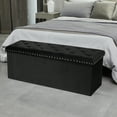 thumbnail image 3 of PINPLUS 43.3" Black Velvet Ottoman Storage,Extra Large End of Bed Storage Box with Lids,Footstool Folding Ottoman Bench Window Seat with Rivet, 3 of 7
