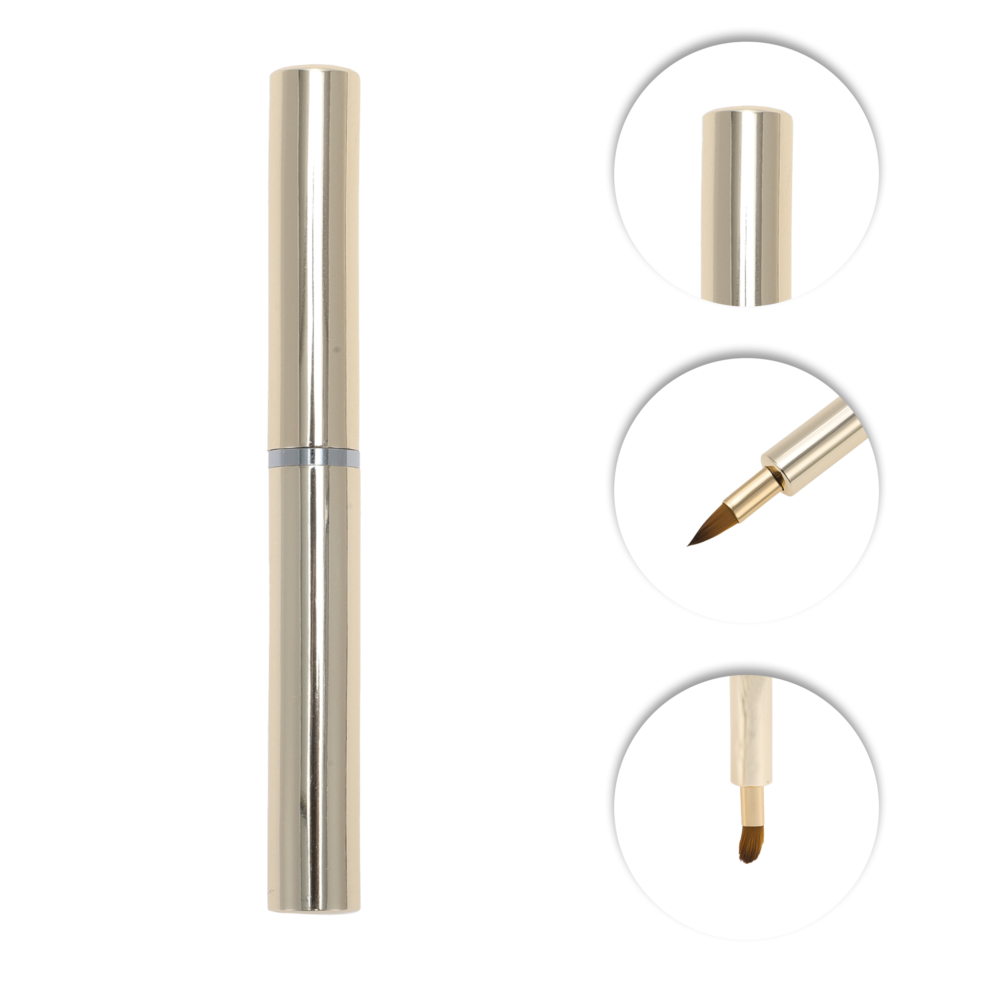 Unique Bargains 1 Pc Round Head Lip Brush for Travel Gold Tone